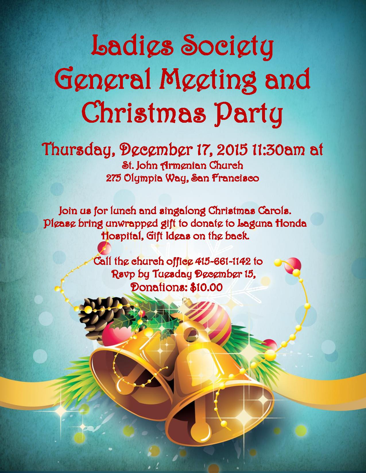 Ladies Society General Meeting and Christmas Party | St. John Armenian ...
